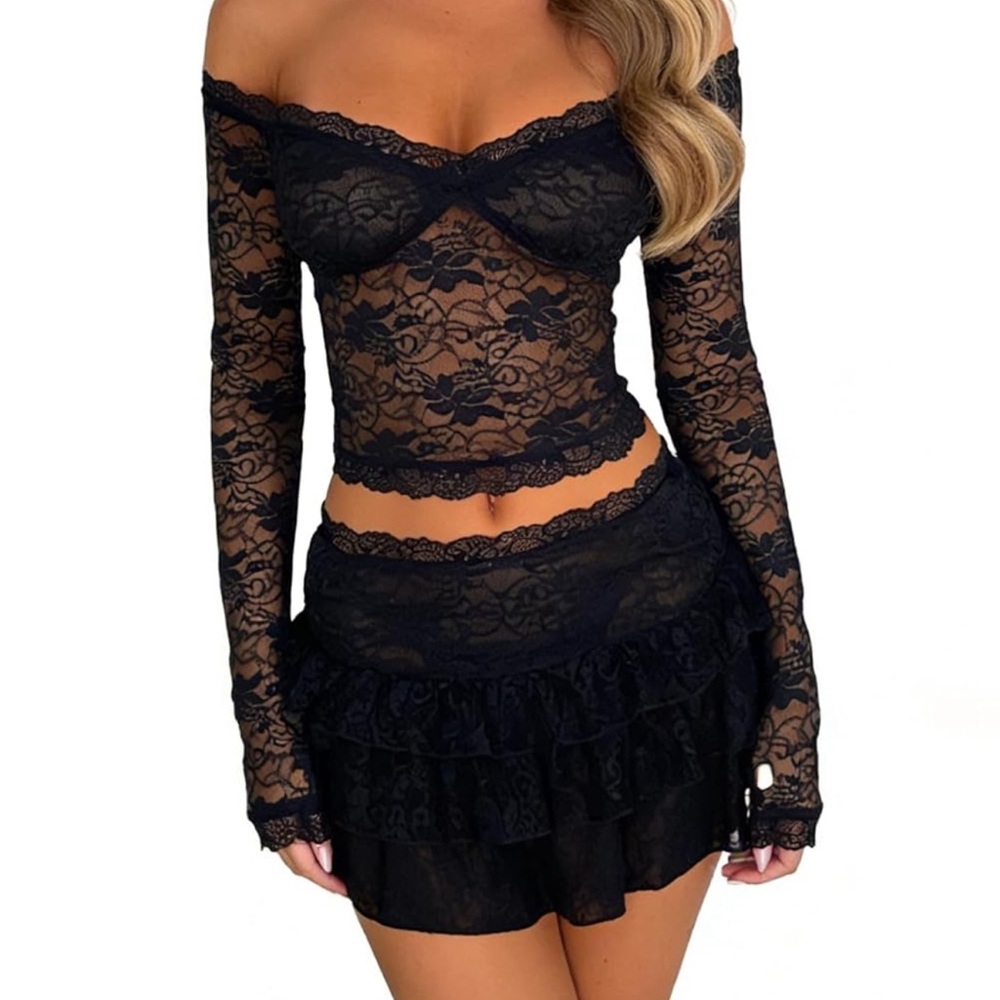 Black Lace Off-Shoulder Set